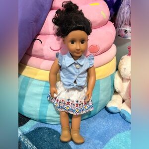 Our Generation doll wearing the "My Lucky Horseshoe" country outfit.